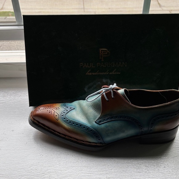 Paul Parkman Men's Blue and Brown Leather Oxfords - Picture 1 of 4